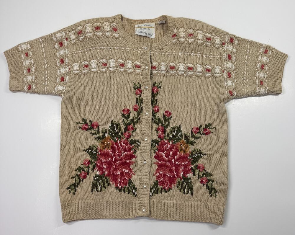 Vintage Marisa Christina Sweater Cardigan Pearl Buttons Floral Cottagecore Med